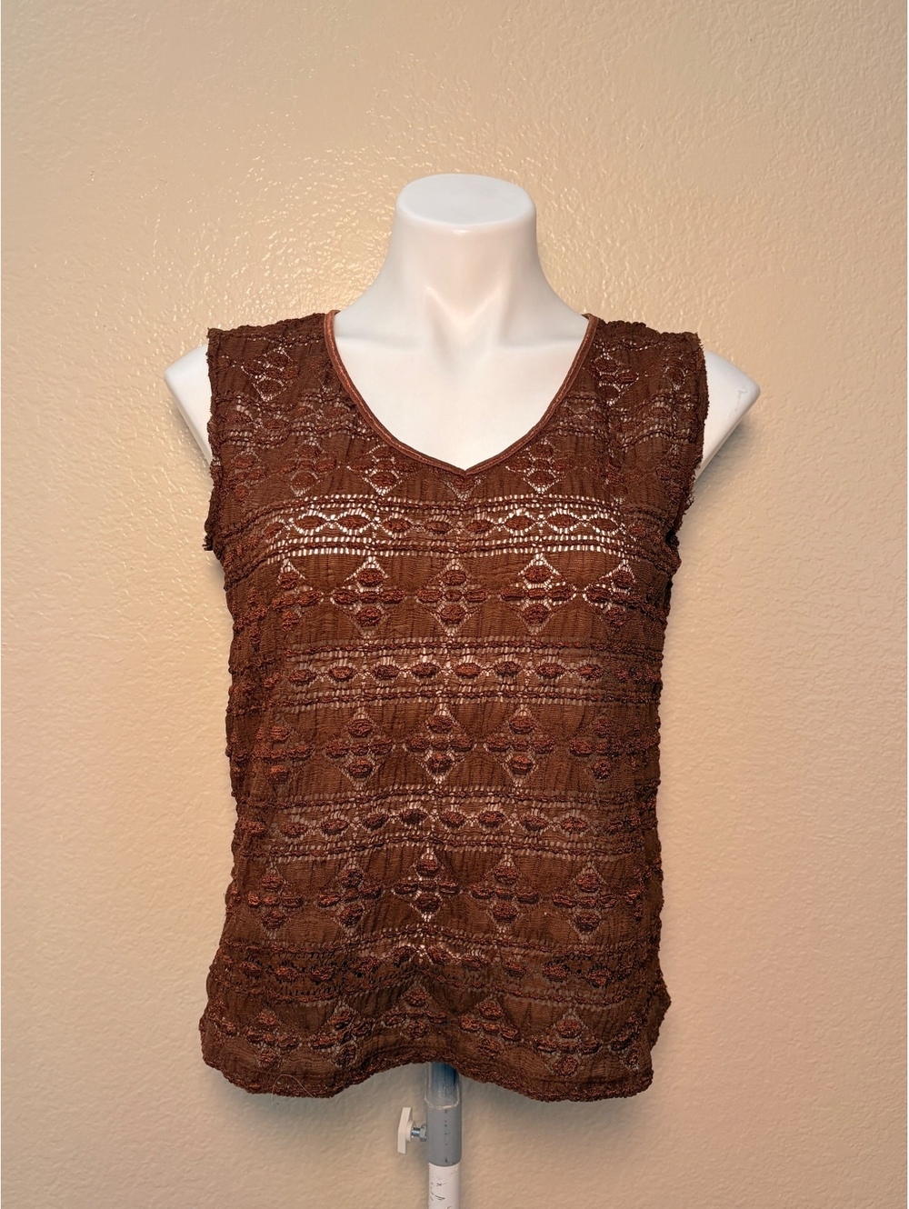 Y2K Coquette Brown Lace Sleeveless V-Neck Top #11